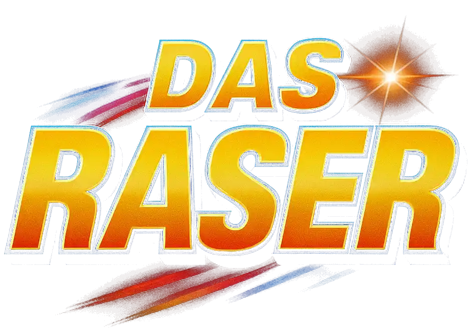 Logo of the racing game "Das Raser", bold font with yellow to orange gradient.